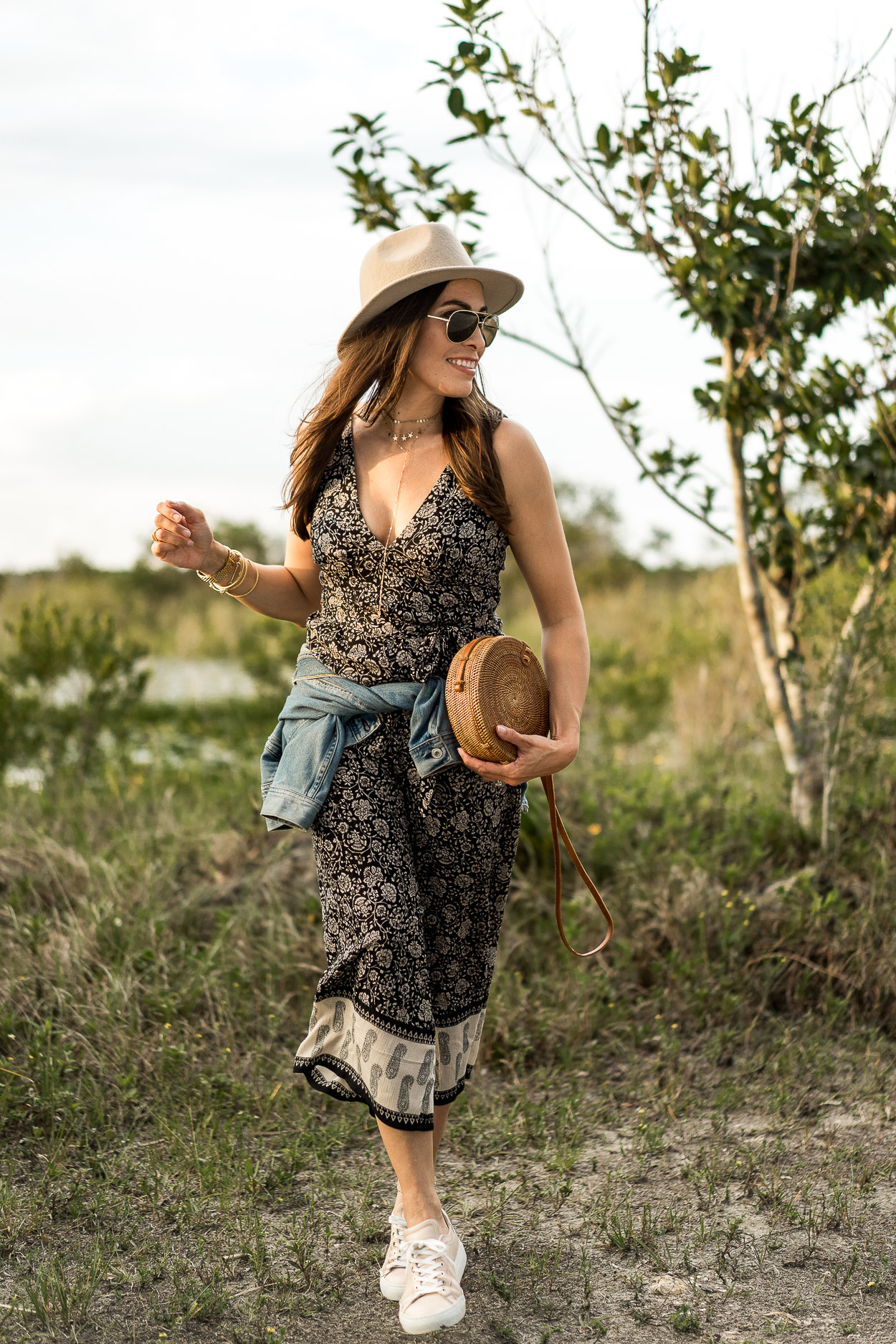 Amuse Society boho style jumpsuit shows off Amanda from A Glam Lifestyle blog's Summer style