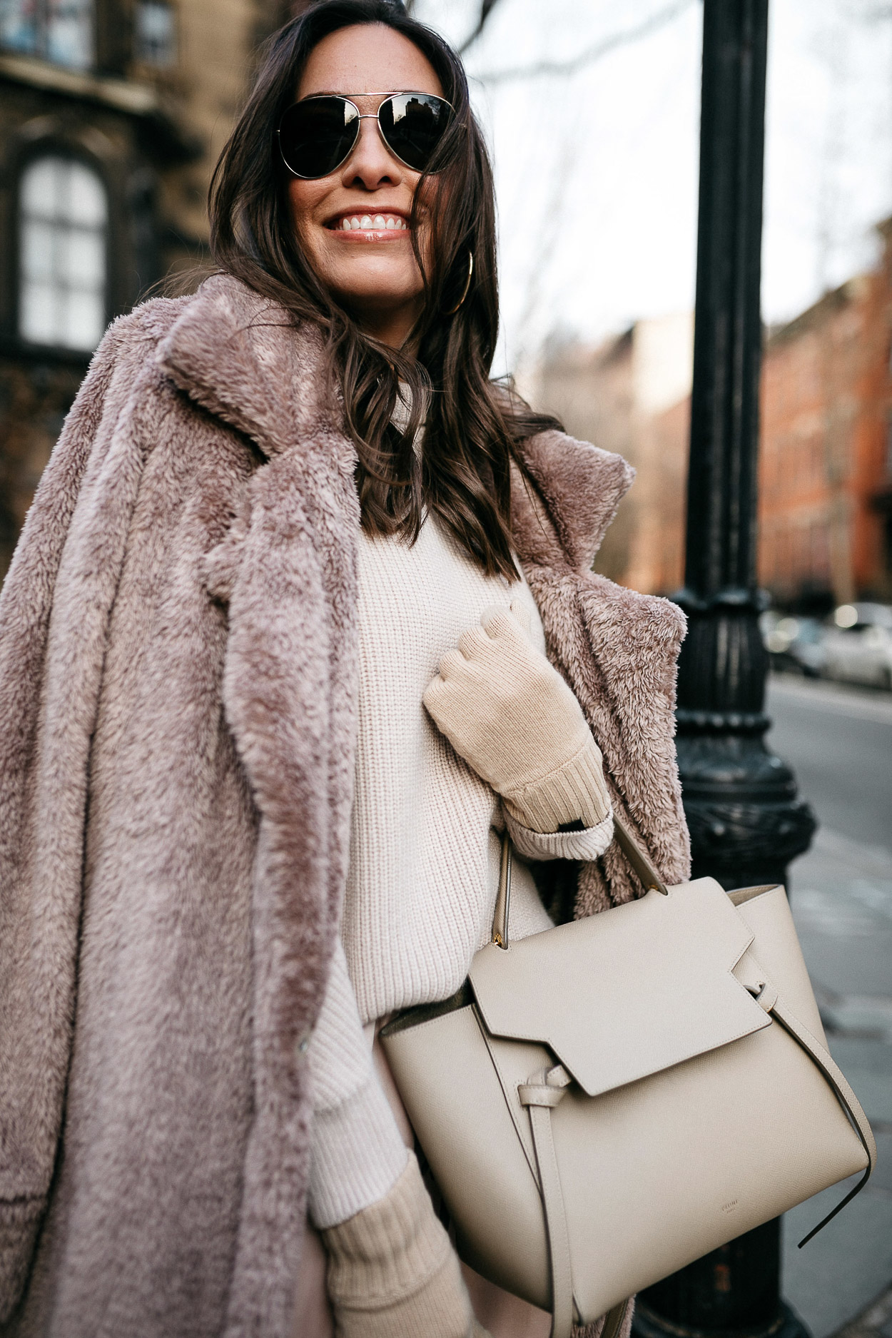 teddy coat, nude Celine bag 